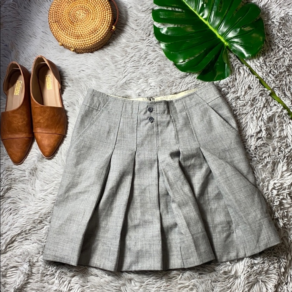 Anthropologie Elevenses grey pleated wool mini skirt size 6